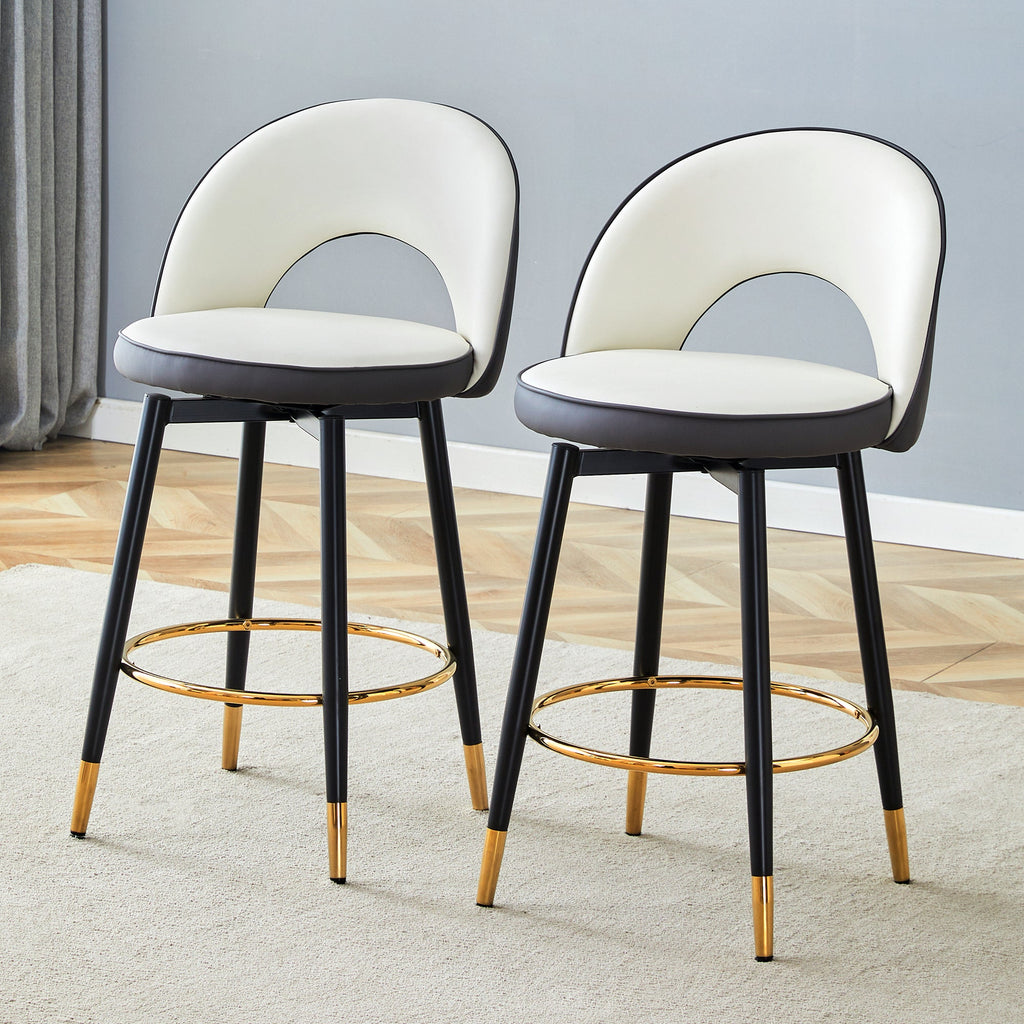Modern White and Dark Gray Spliced Color PU Upholstered Bar Chair with
