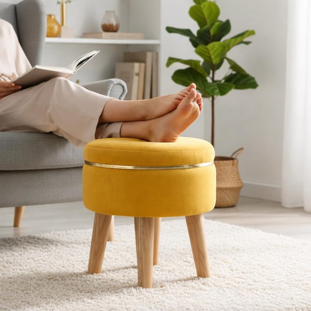 Yellow Velvet Small Footrest Stool
